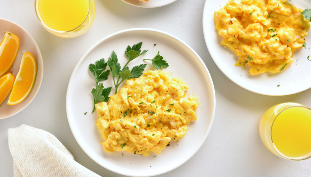 Healthy,Diet,Breakfast,Concept.,Scrambled,Eggs,And,Orange,Juice,Over